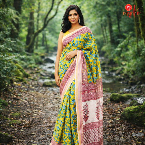 Elara yellow chanderi silk saree