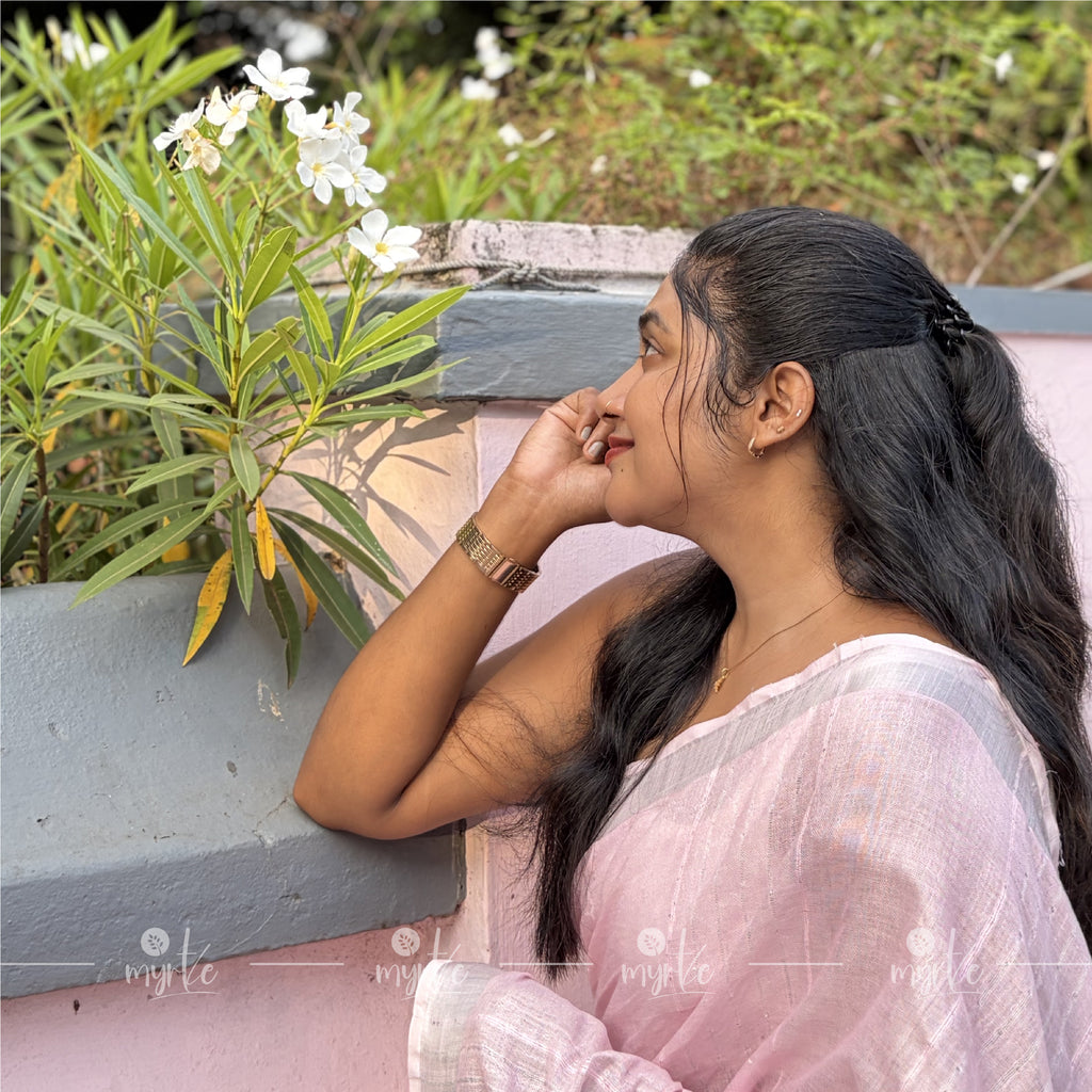 Pastel Pink Slub Cotton Linen Saree