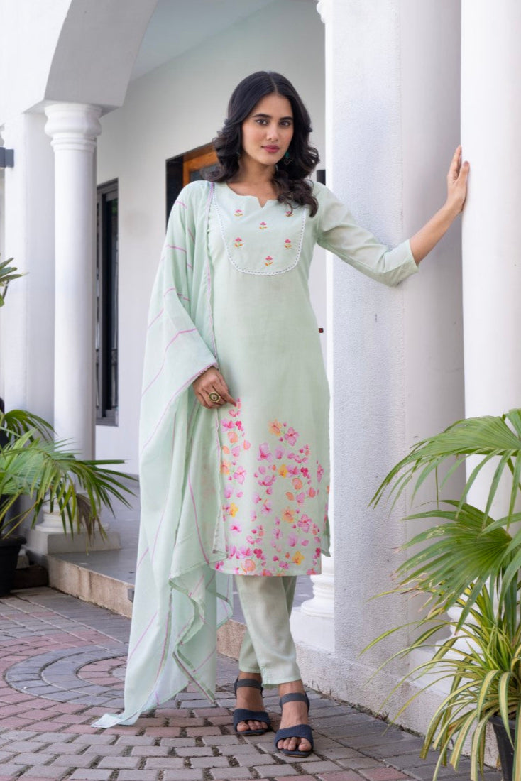 Pastel Green Embroidered Kurta Set