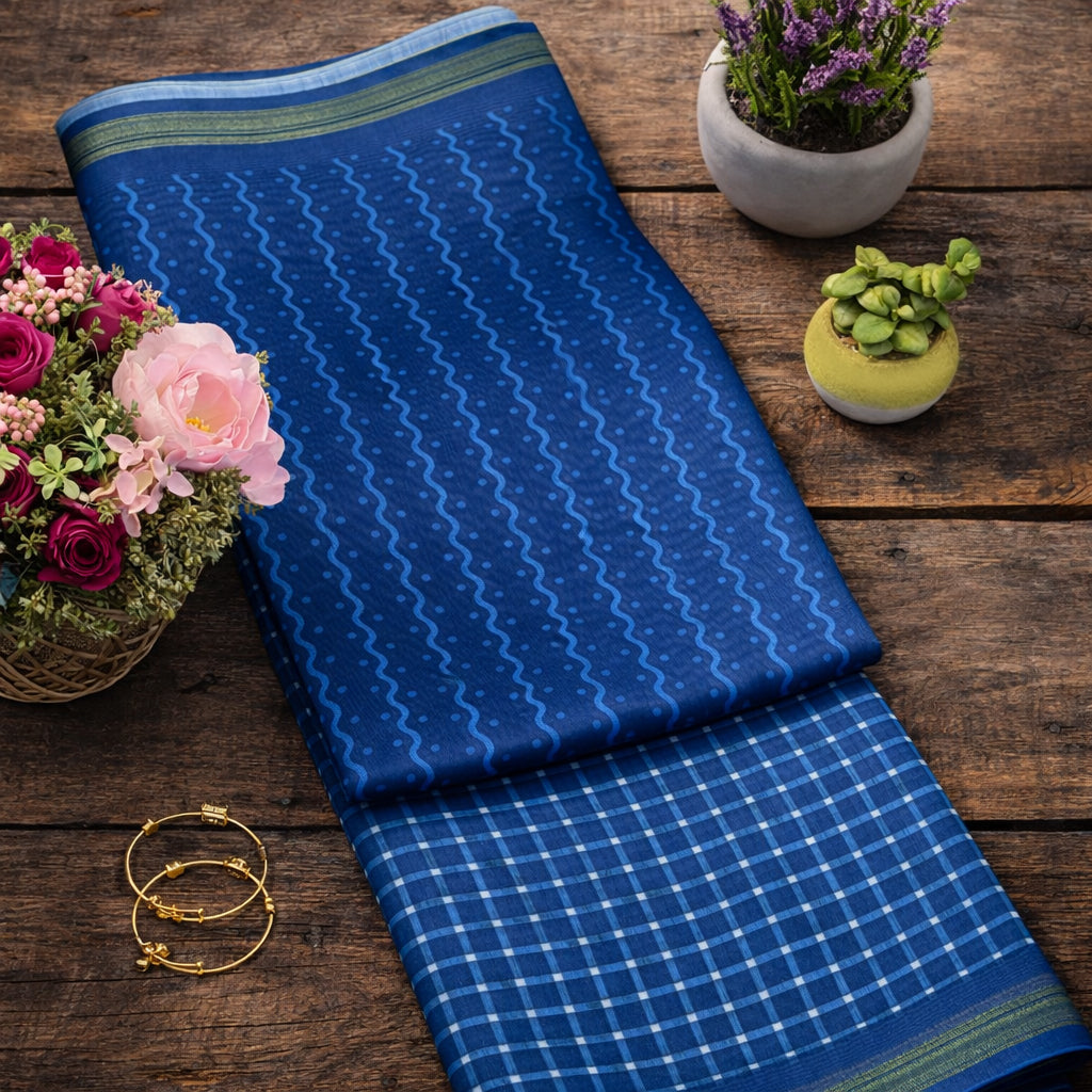 Classic Indigo Chanderi Silk Saree with Zari Border