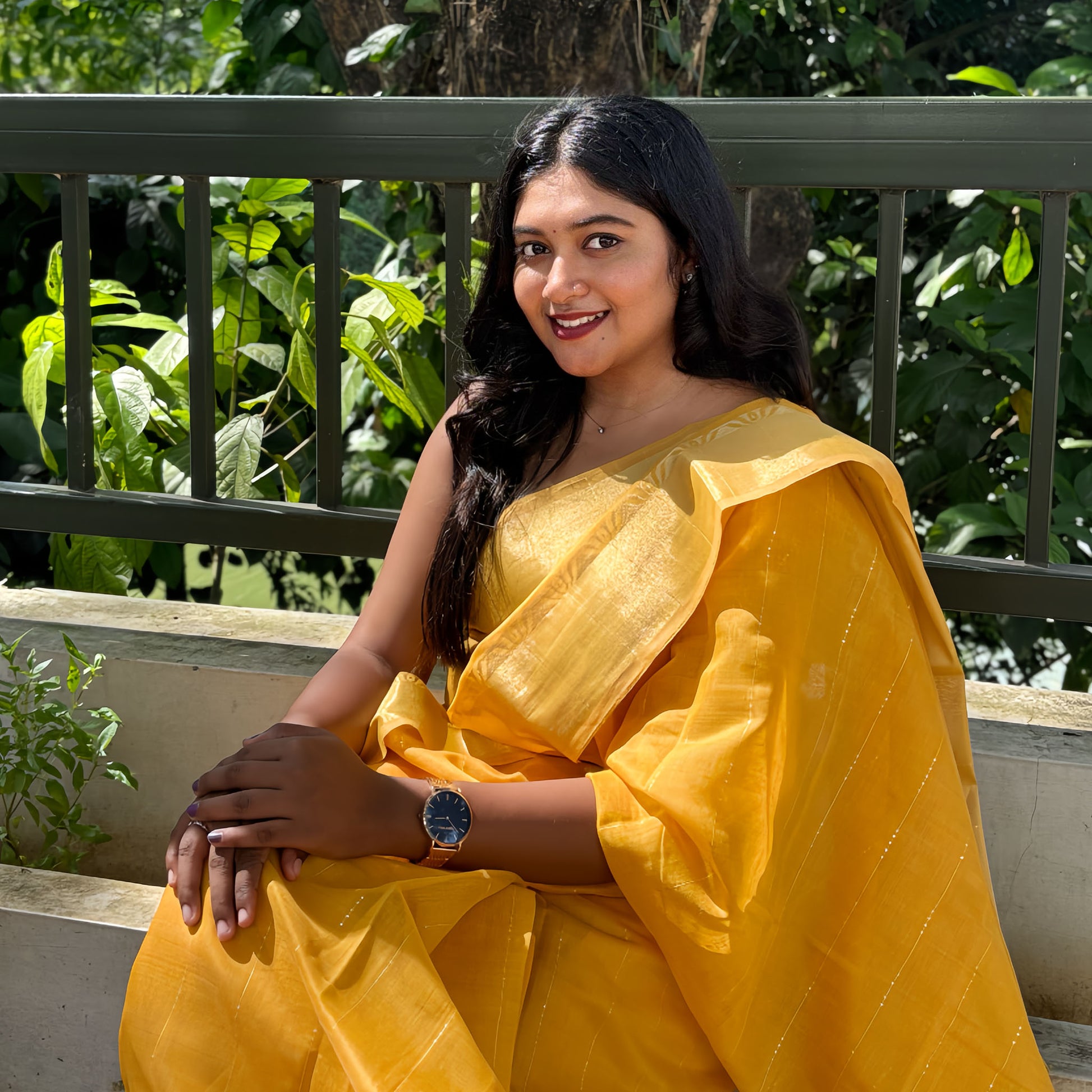 Yellow Gold Cotton–Silk Blend Saree with Gold Jacquard Border
