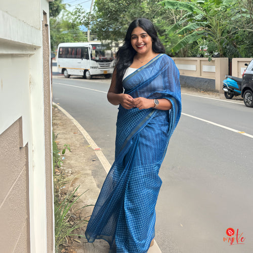 Classic Indigo Chanderi Silk Saree with Zari Border