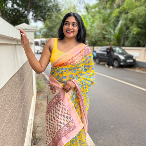 Elara yellow chanderi silk saree