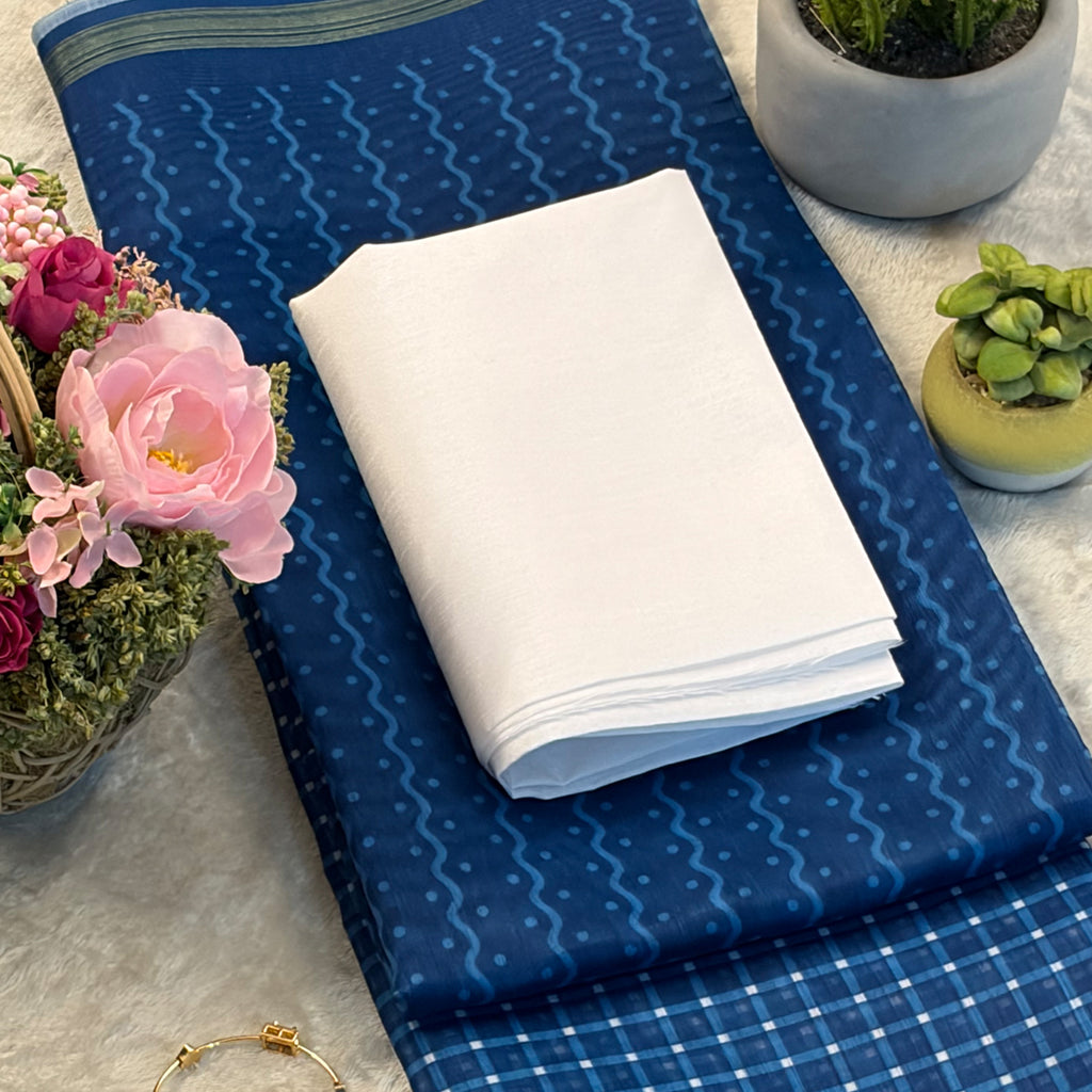 Classic Indigo Chanderi Silk Saree with Zari Border