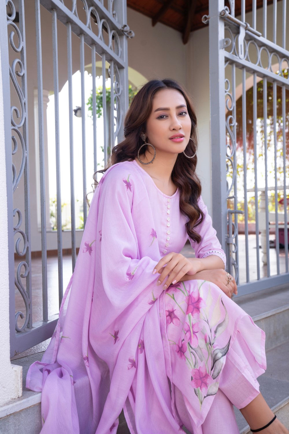 Pastel Pink Floral Kurta Set