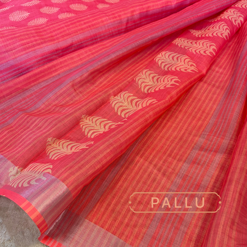 Elegant Pink Linen Saree with Zari Border