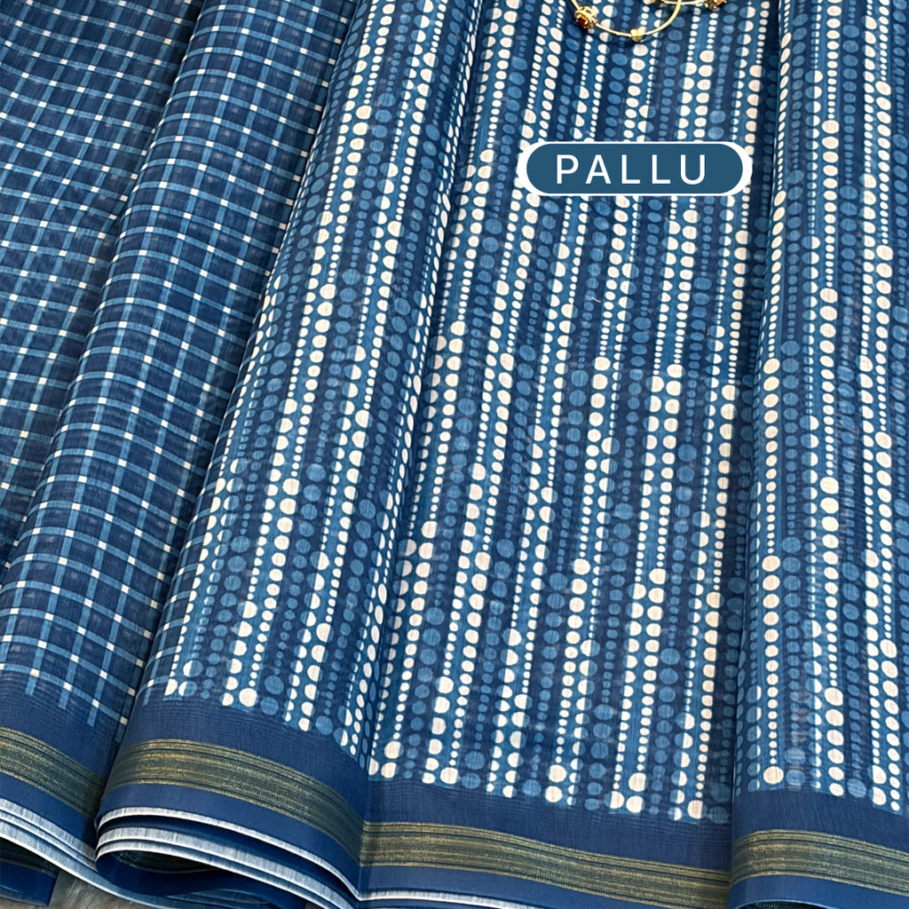 Classic Indigo Chanderi Silk Saree with Zari Border