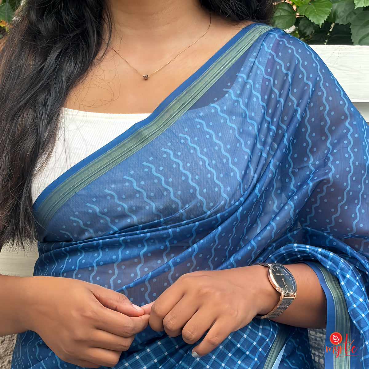 Classic Indigo Chanderi Silk Saree with Zari Border