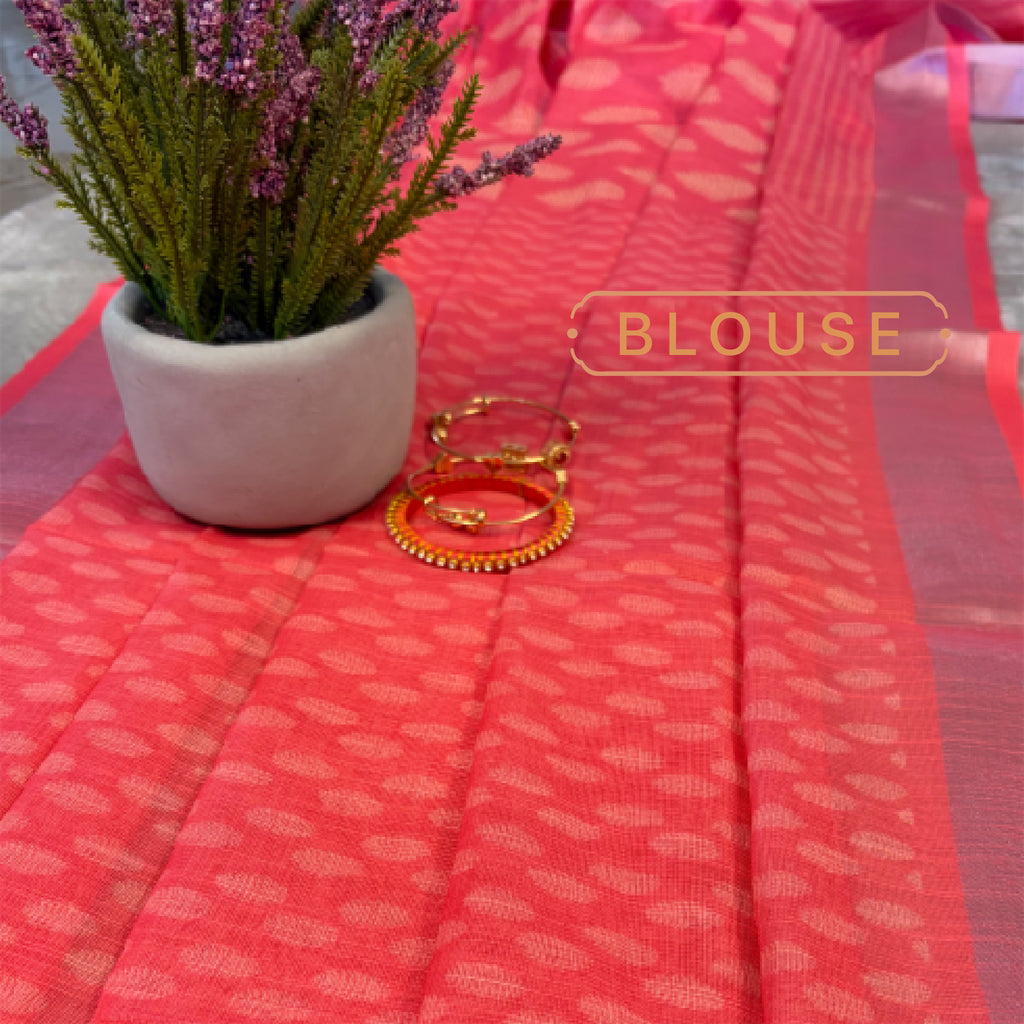 Elegant Pink Linen Saree with Zari Border