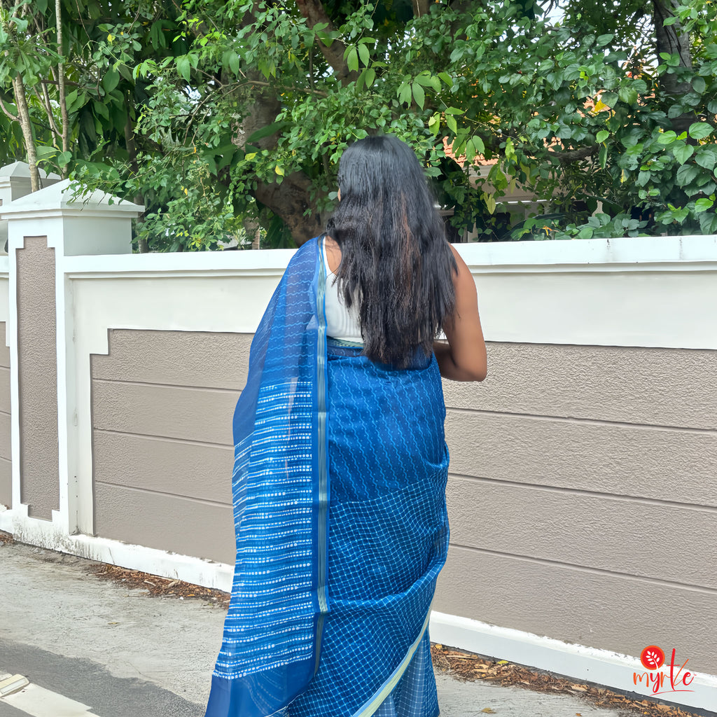 Classic Indigo Chanderi Silk Saree with Zari Border