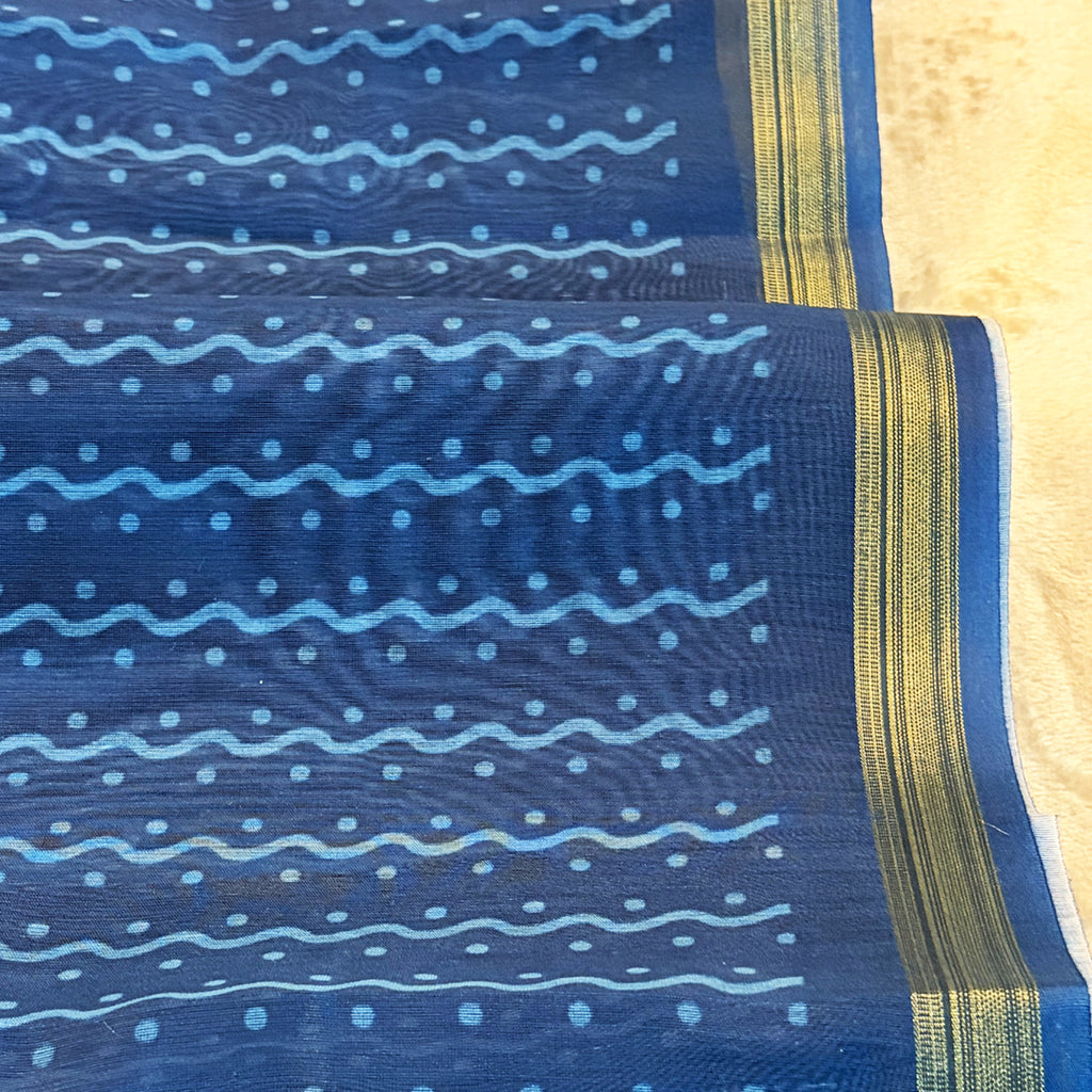 Classic Indigo Chanderi Silk Saree with Zari Border