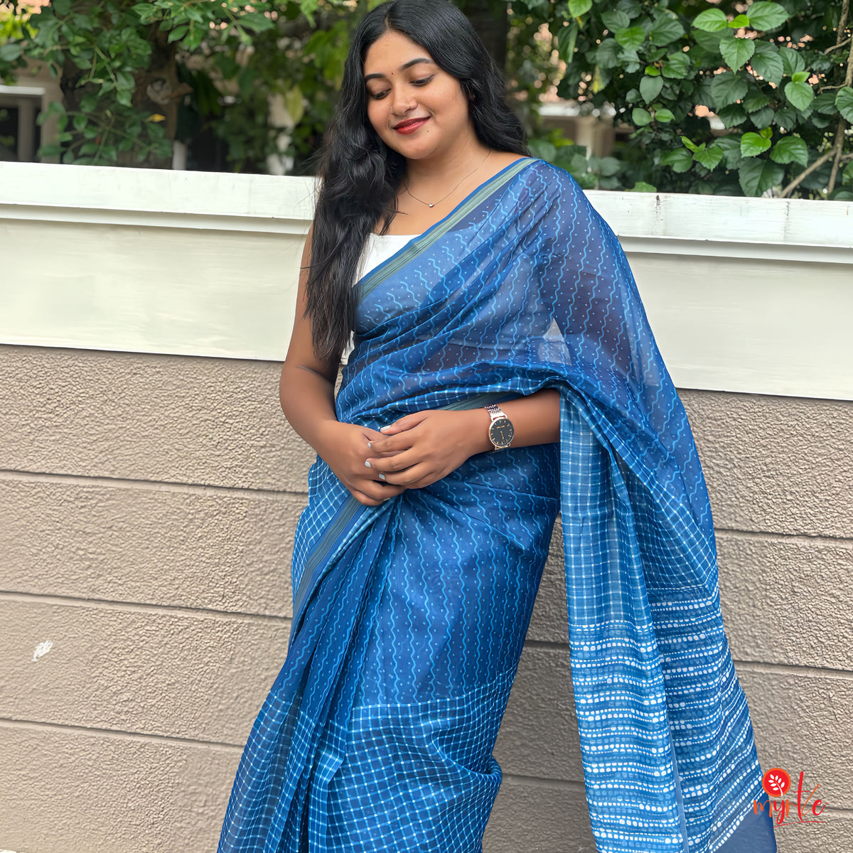 Classic Indigo Chanderi Silk Saree with Zari Border