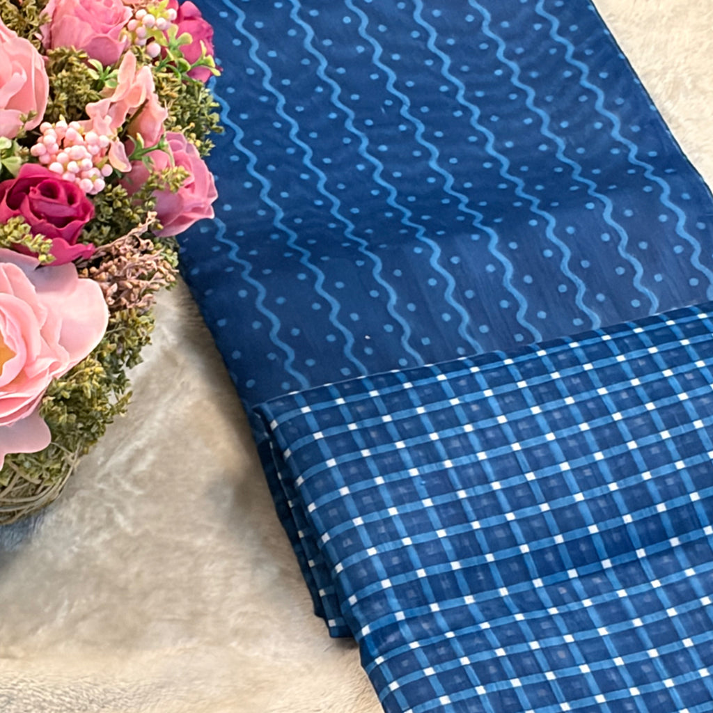 Classic Indigo Chanderi Silk Saree with Zari Border