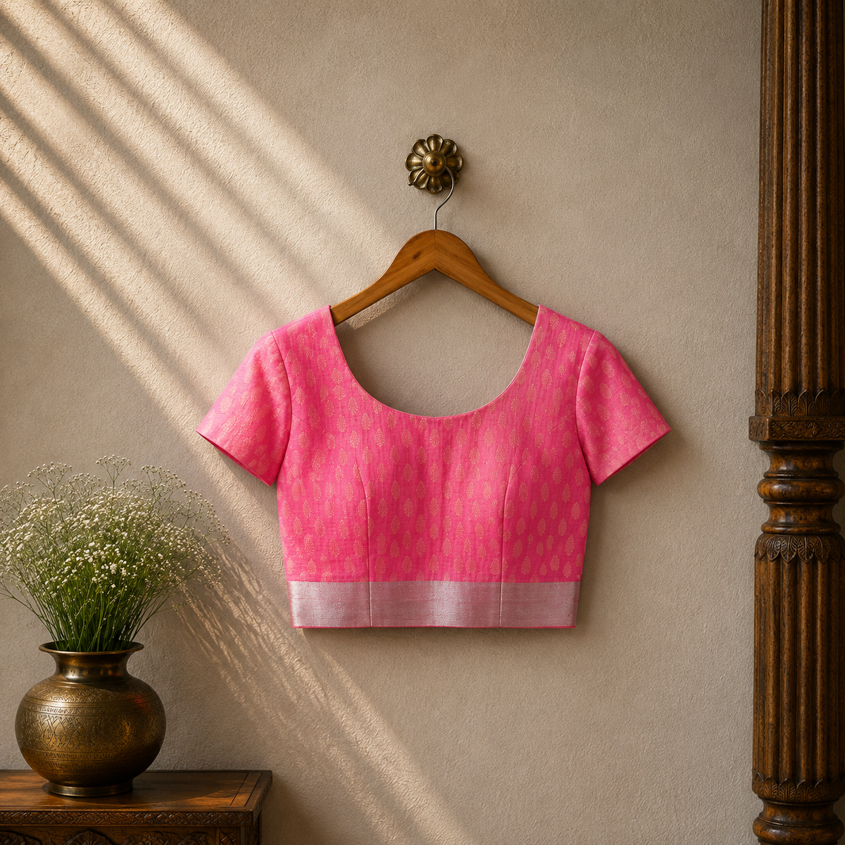 Elegant Pink Linen Saree with Zari Border