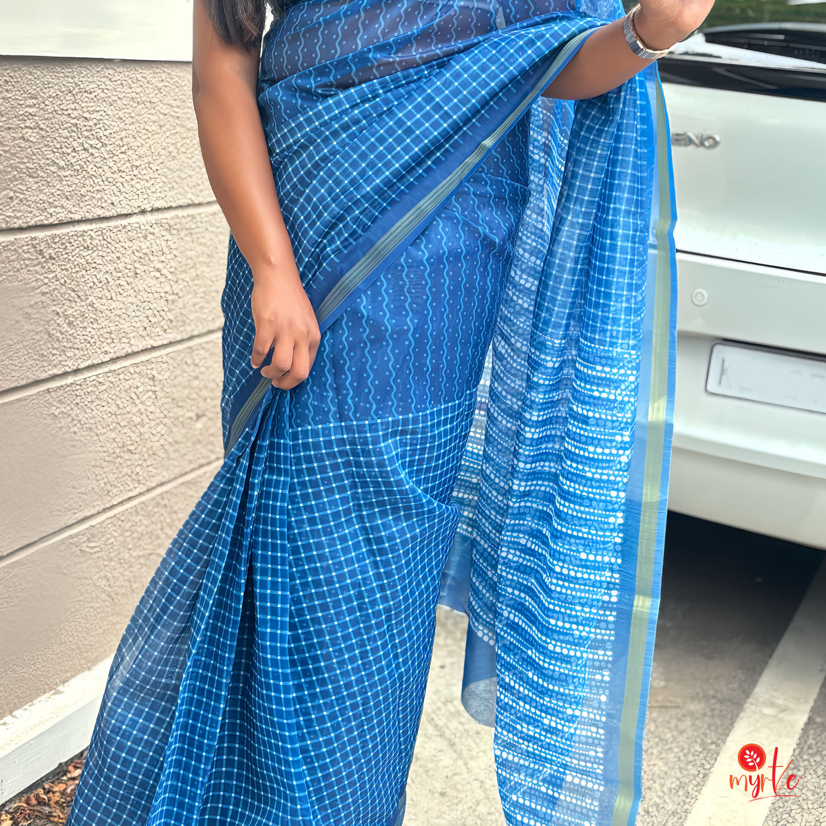 Classic Indigo Chanderi Silk Saree with Zari Border